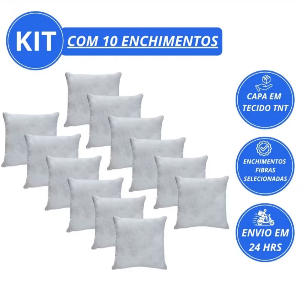 KIT 10 ENCHIMENTOS REFIL ALMOFADAS 45X45CM PREMIUM