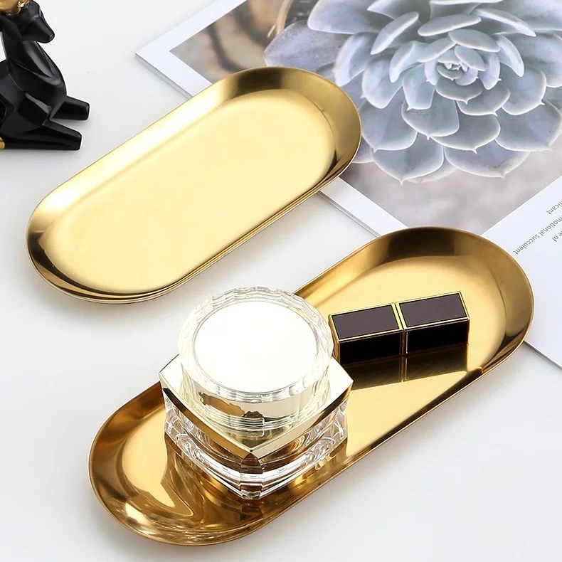 Bandeja Oval de Aço Inox Decorativa Organizador d