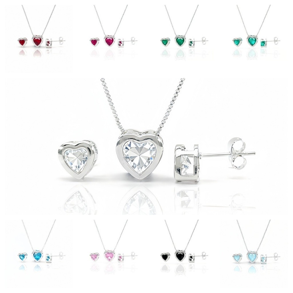 Conjunto Colar e Brinco a Prata 925 com Zircônia 