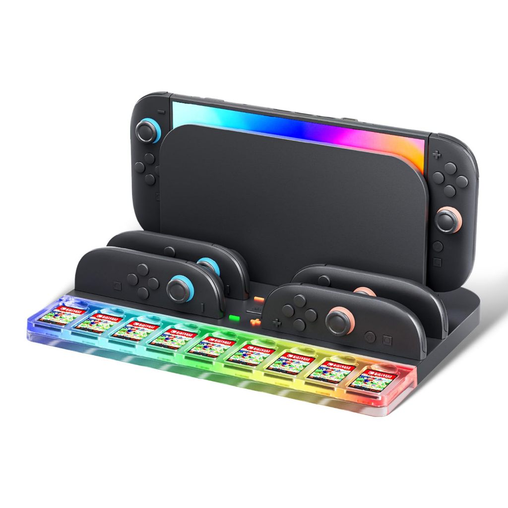 Estação de carregamento Switch2 Joycons com luze