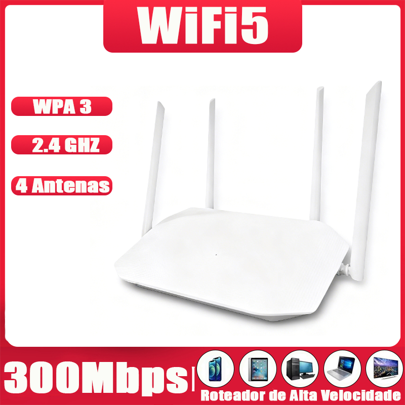 Roteador Wi-Fi 5 Dual Band 2.4 GHz 5 dBi 300 Mbps 