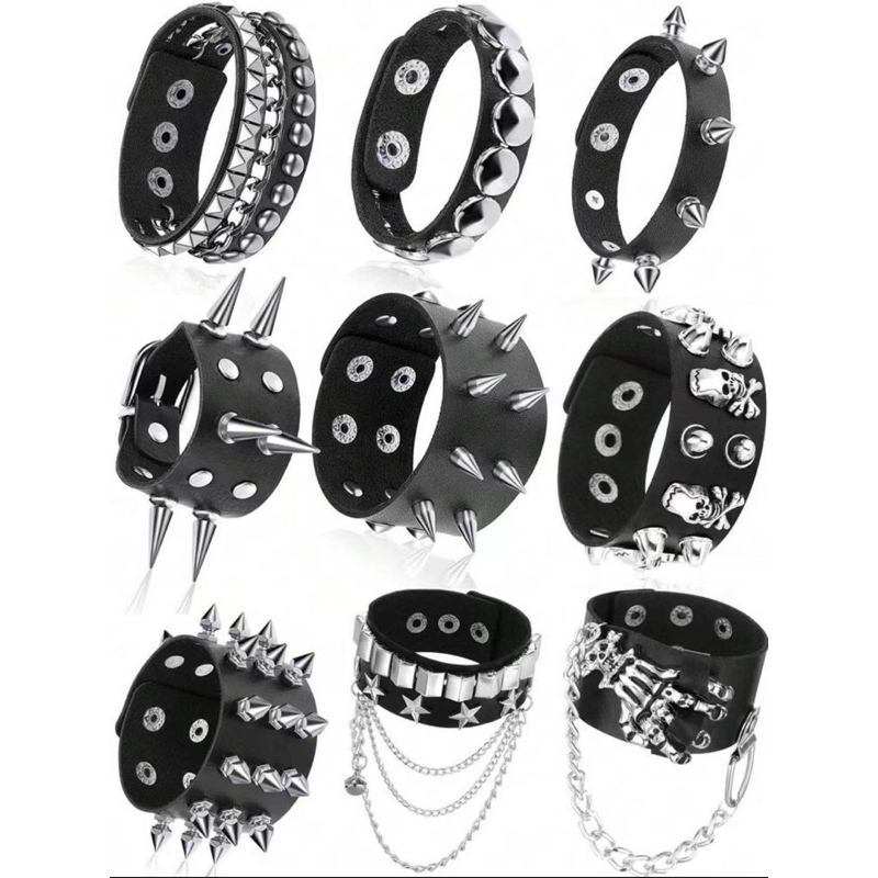 Pulseira de corrente  e tachas de gótica, pulseir