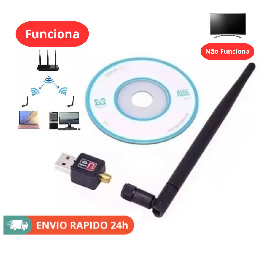 Adaptador Wifi Usb 2.0 802.11n Com Antena Sem Fio