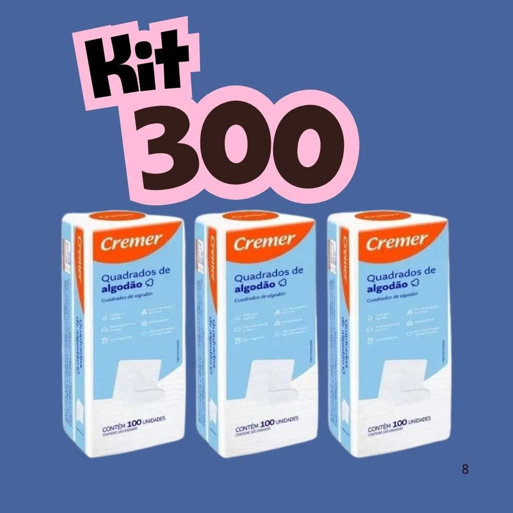 KIT 300 Quadradinho de Algodão Cremer