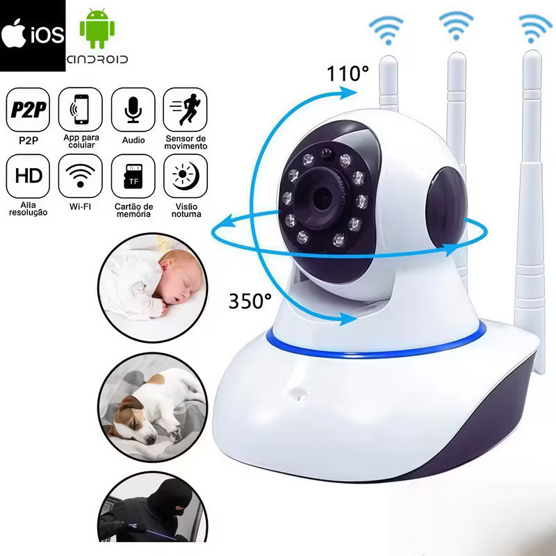 câmera iP robô 3 antenas wifi visão noturna ful