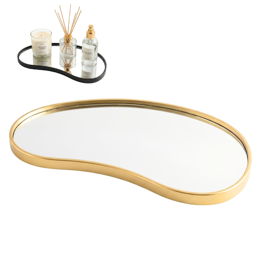Bandeja Orgânica Decorativa Espelhada Dourada Mul