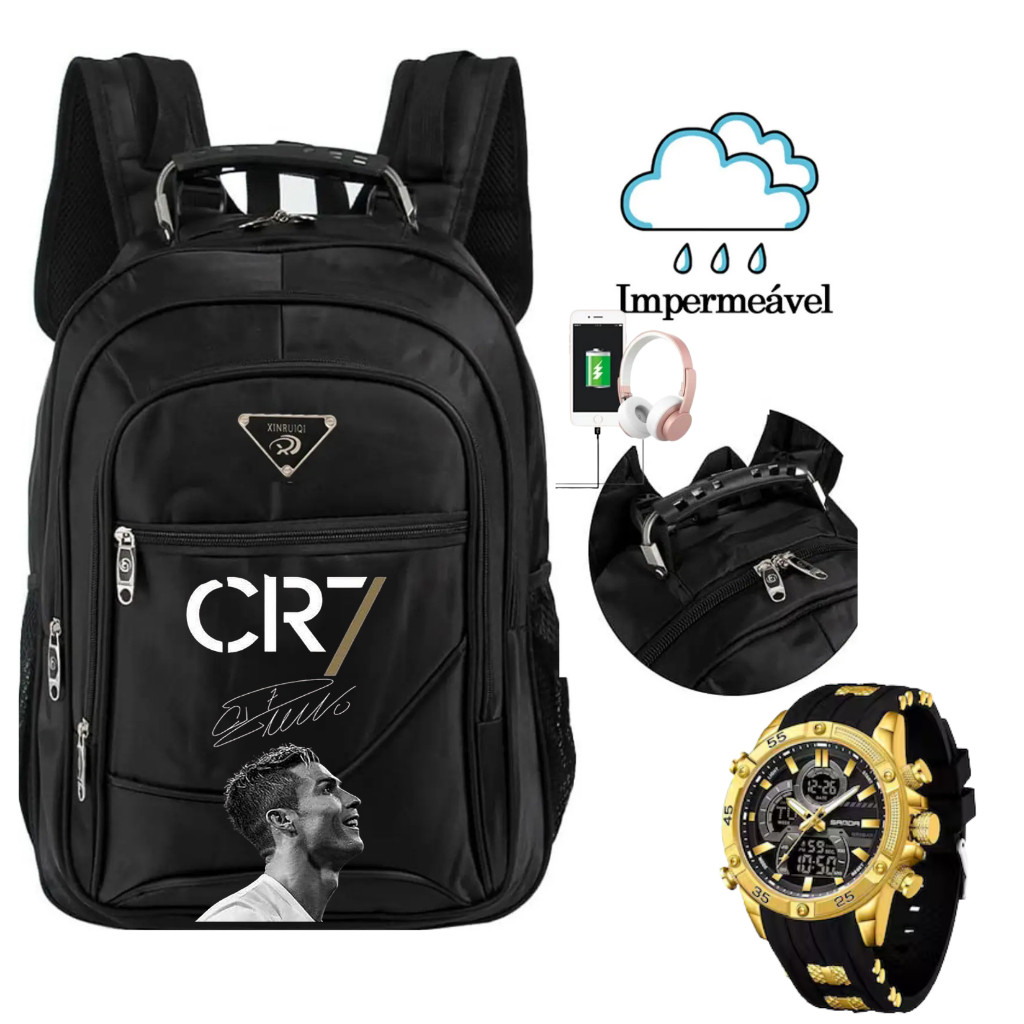 BOLSA MOCHILA ESCOLAR FACULDADE CRISTIANO CR7 +REL