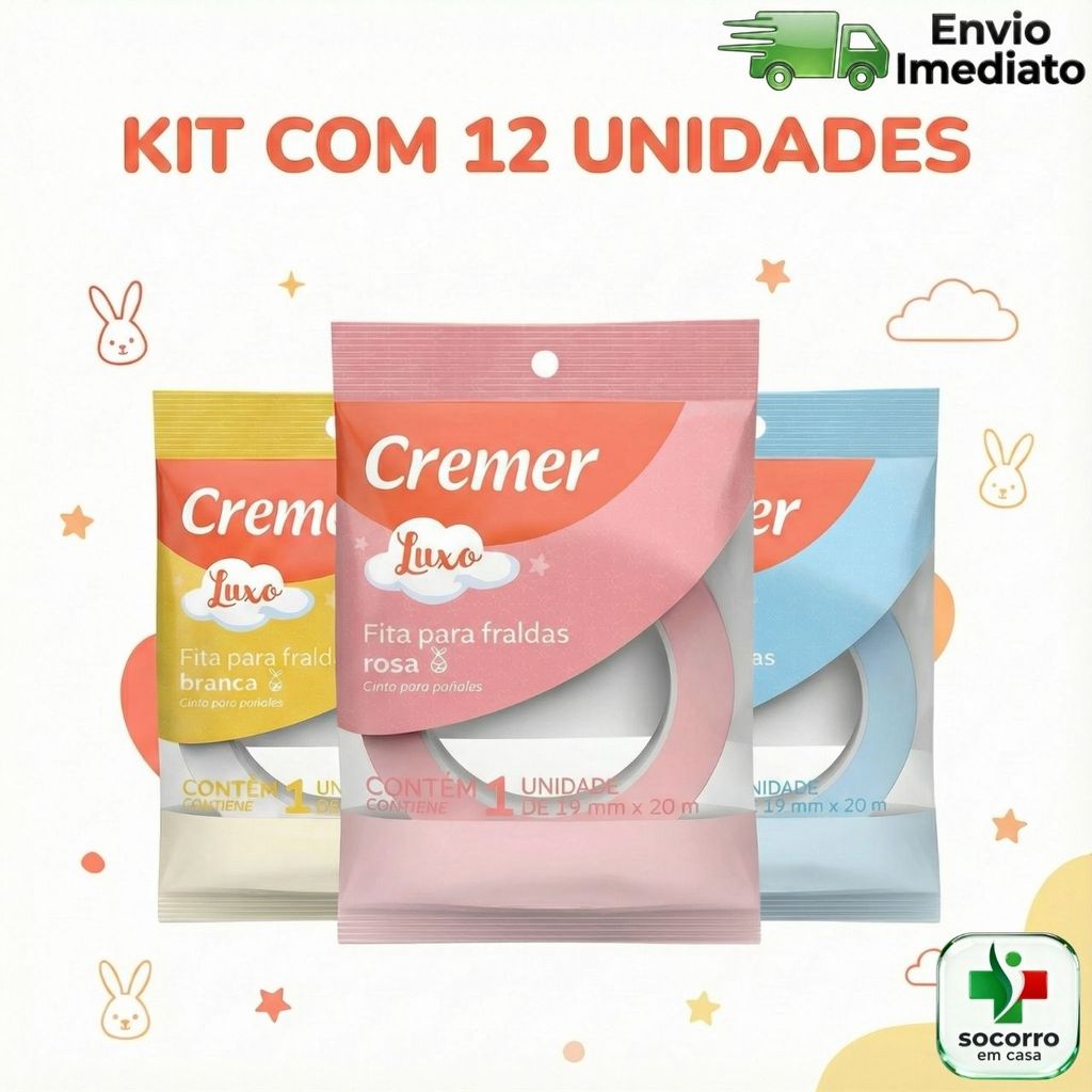 Kit Com 12 Fitas Crepe para Fralda e Embalagens Cr
