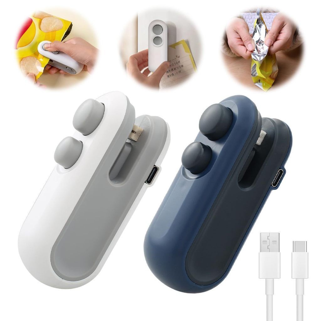 Kit 2 Peças Mini Máquina Seladora Recarregável 