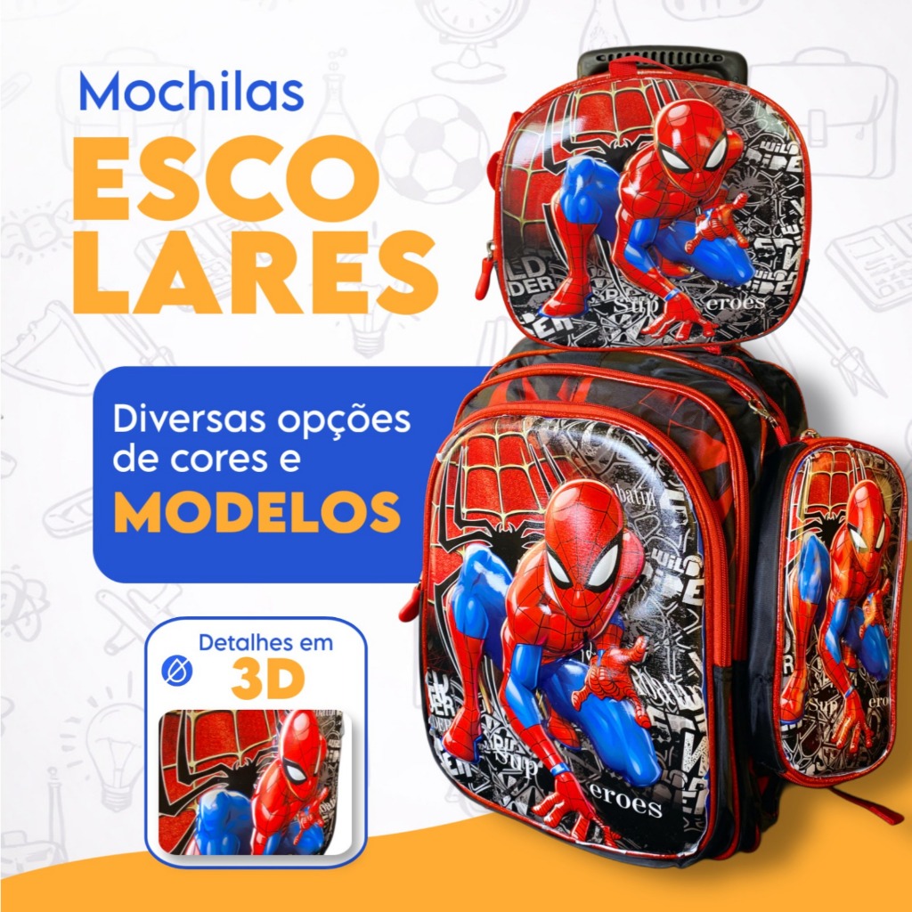 Kit 3 Pecas Mochila Escolar De Rodinhas Infantil 3