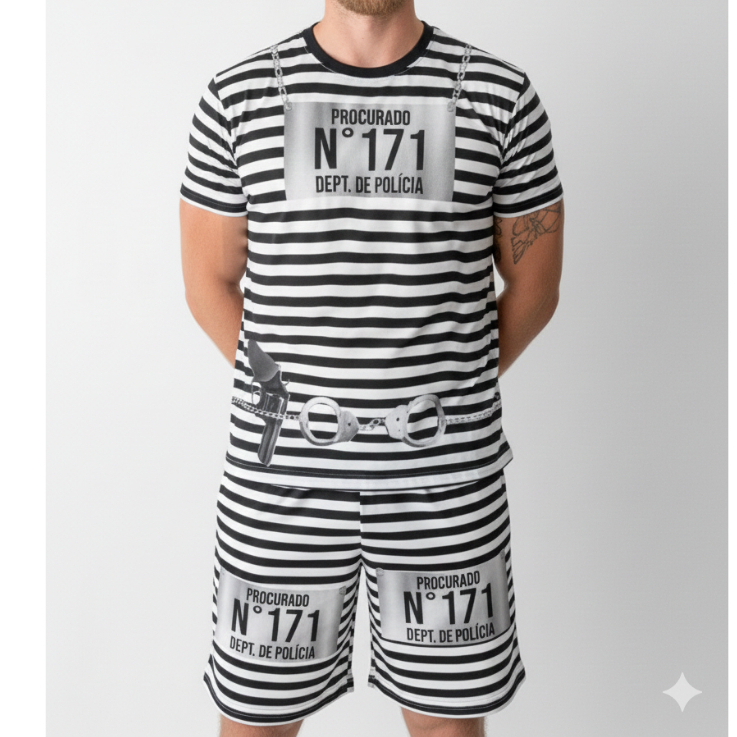 Fantasia Presidiário Camiseta Adulto Carnaval Fes