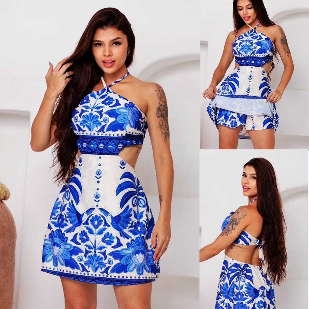 Vestido Feminino  com Short e Bojo Elegante Gola A