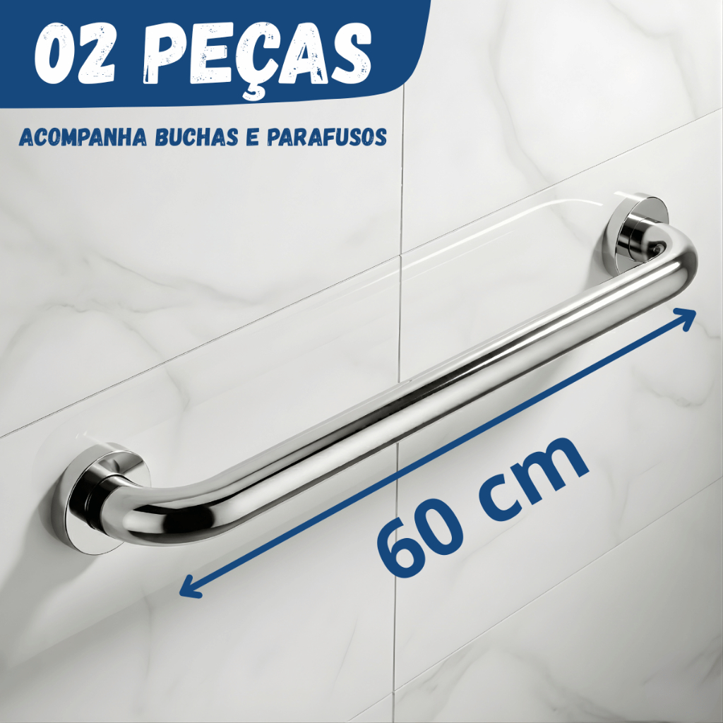 Barra Apoio 60cm Antiqueda Inox Banheiro Escada Co