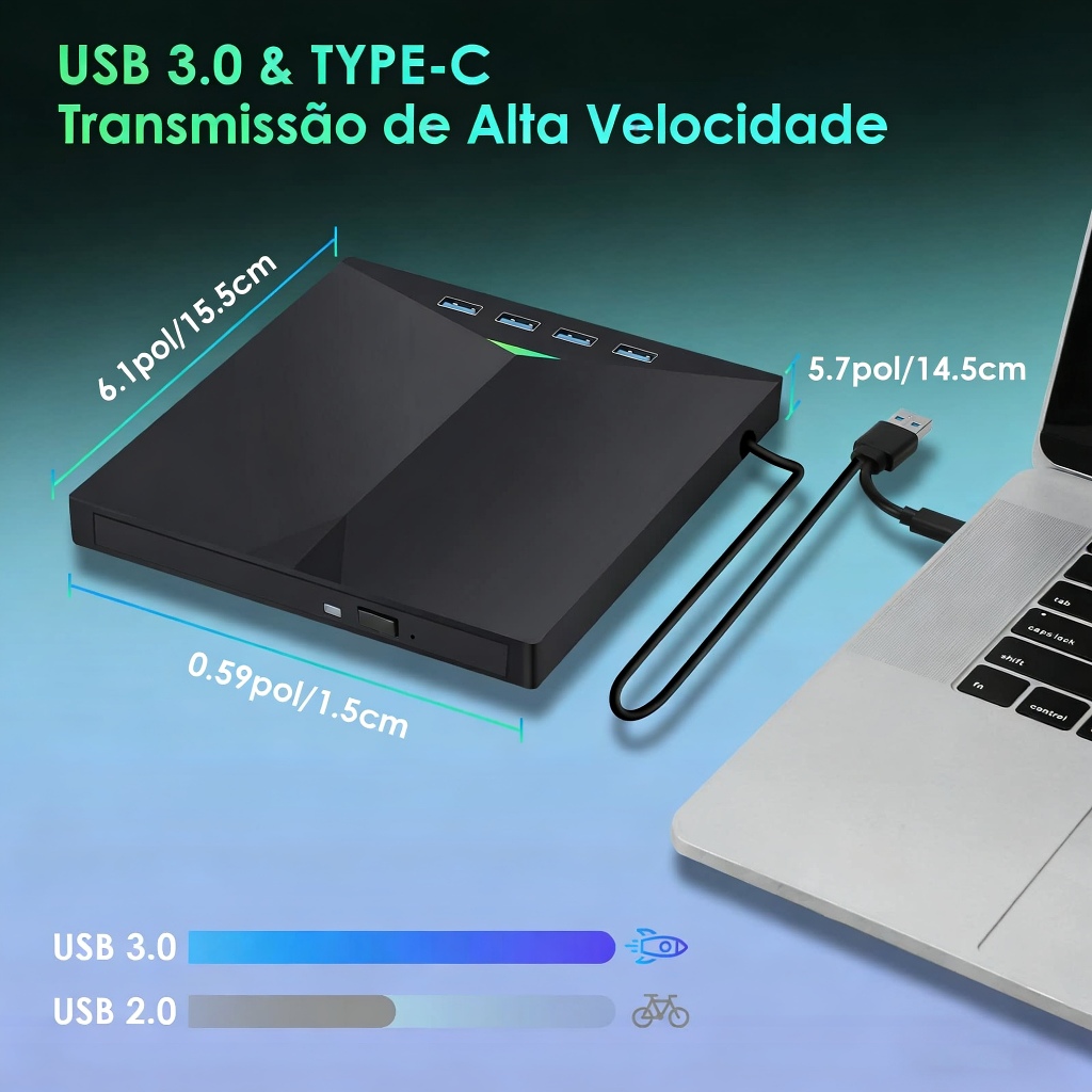USB3.0 Tipo-C Unidade Móvel Externa CD/DVD Gravad