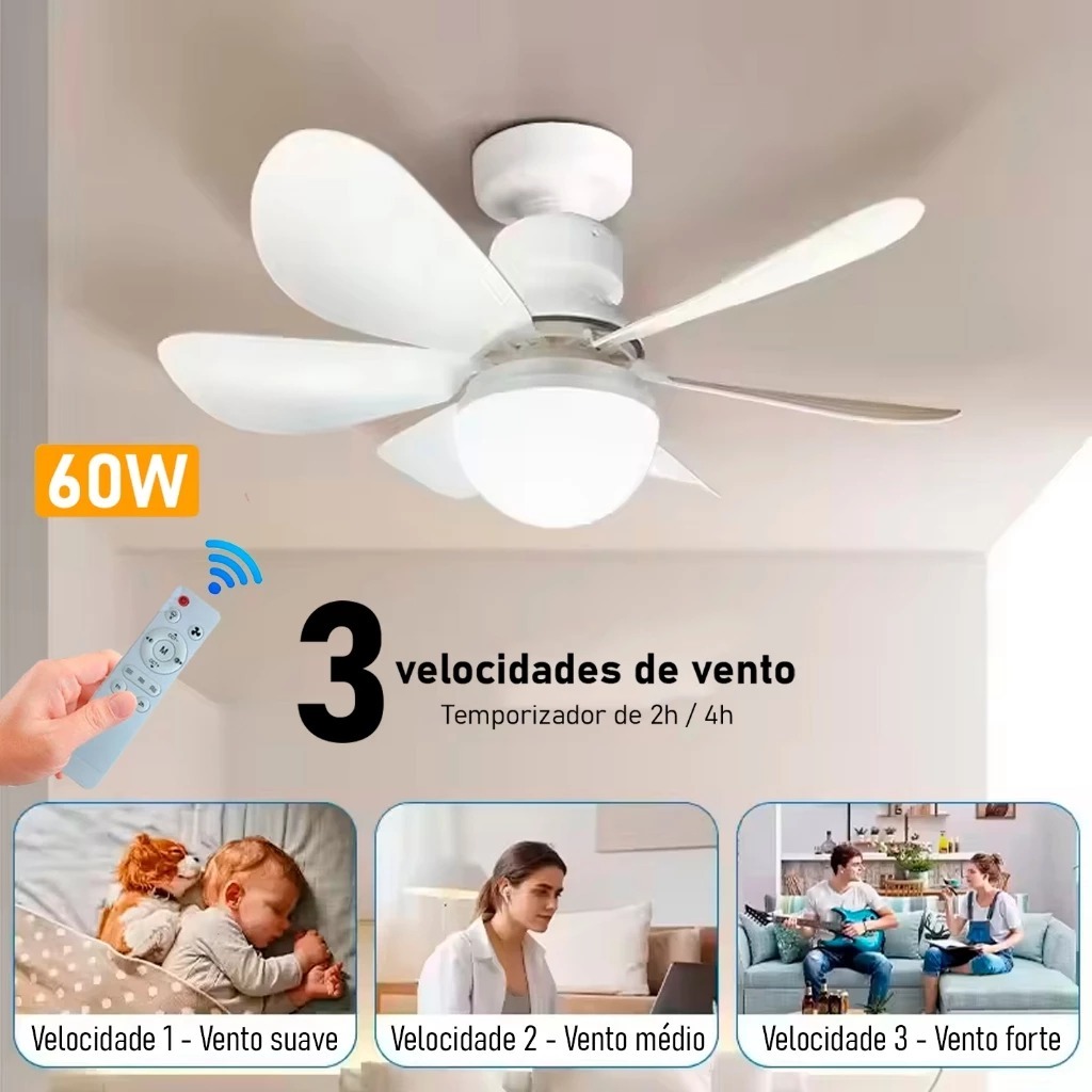 Ventilador de Teto 60W Lâmpada Luminária LED 3 C
