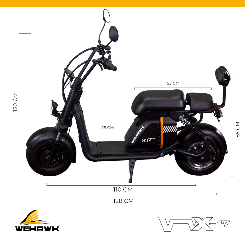 Scooter Moto Elétrica WeHawk X17 Light 1000W Bate