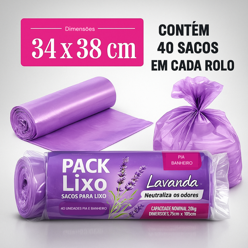 Saco de Lixo Perfumado Lavanda Kit 1/2/3 40/80/120
