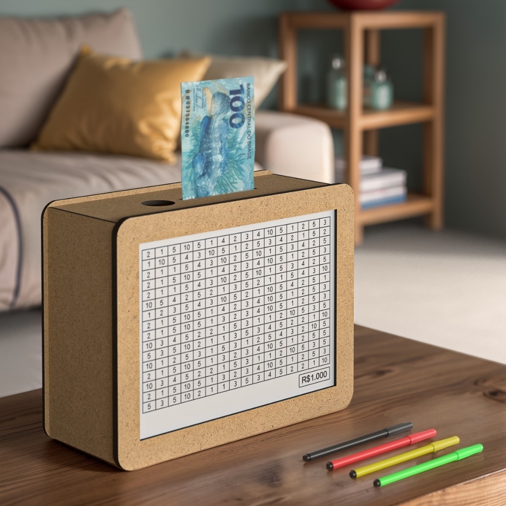 Cofre Desafio Caixa Dinheiro De Madeira Método Ja