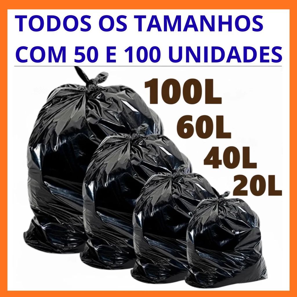 Saco De lixo Preto Resistente Pacote com 100Unidad