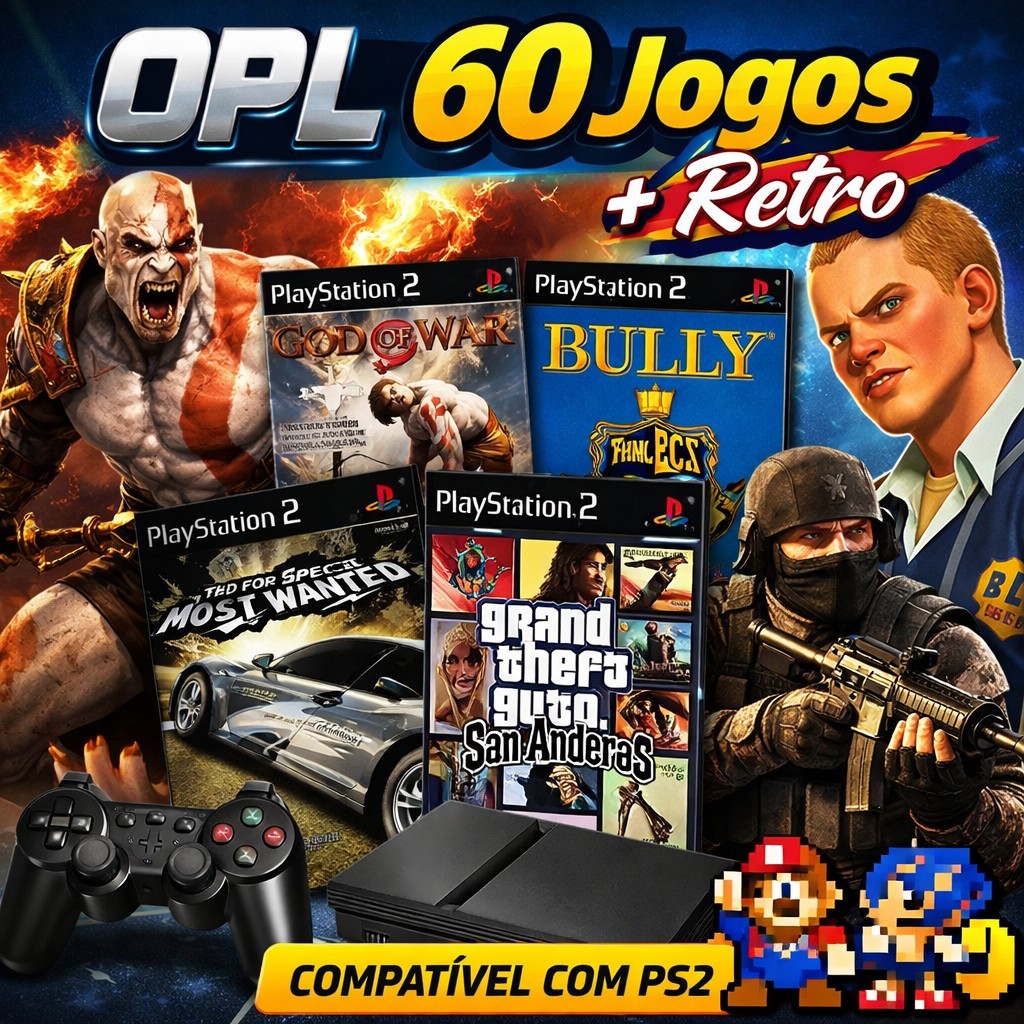 Kit OPL PS2 Completo  60 Jogos + Retro | Funciona 