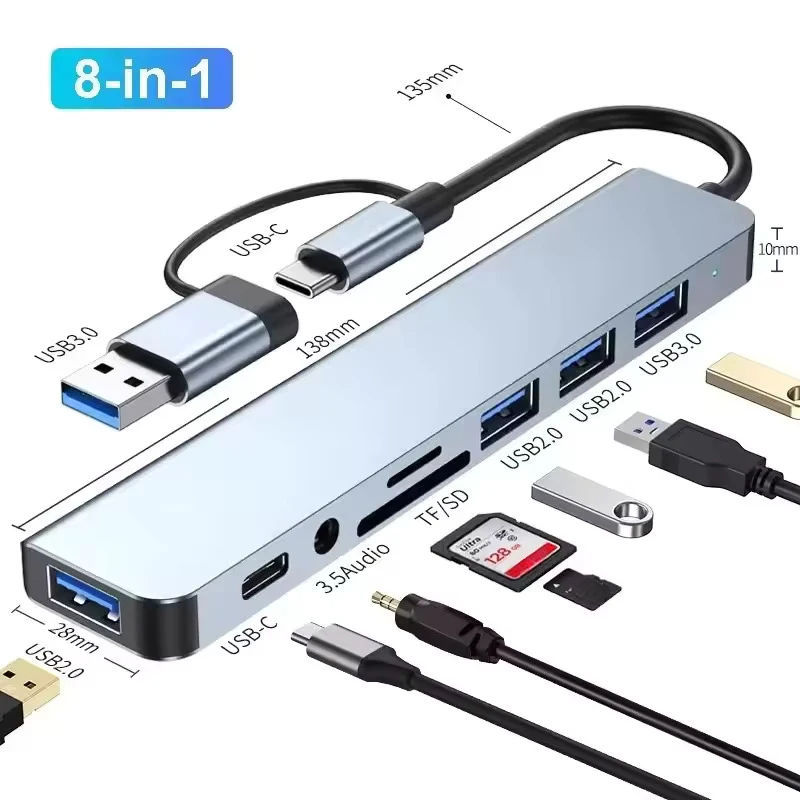 Hub USB Type C 8 Em 1 Com Leitor De Cartão Diviso