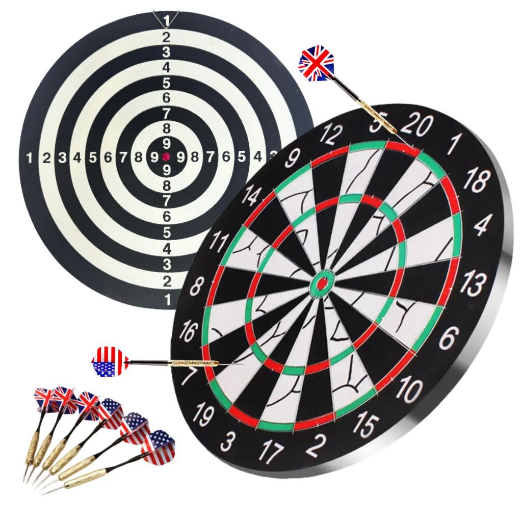Jogo Dardos Grande 6 Dardos Alvo Duplo 44cm 20mm E