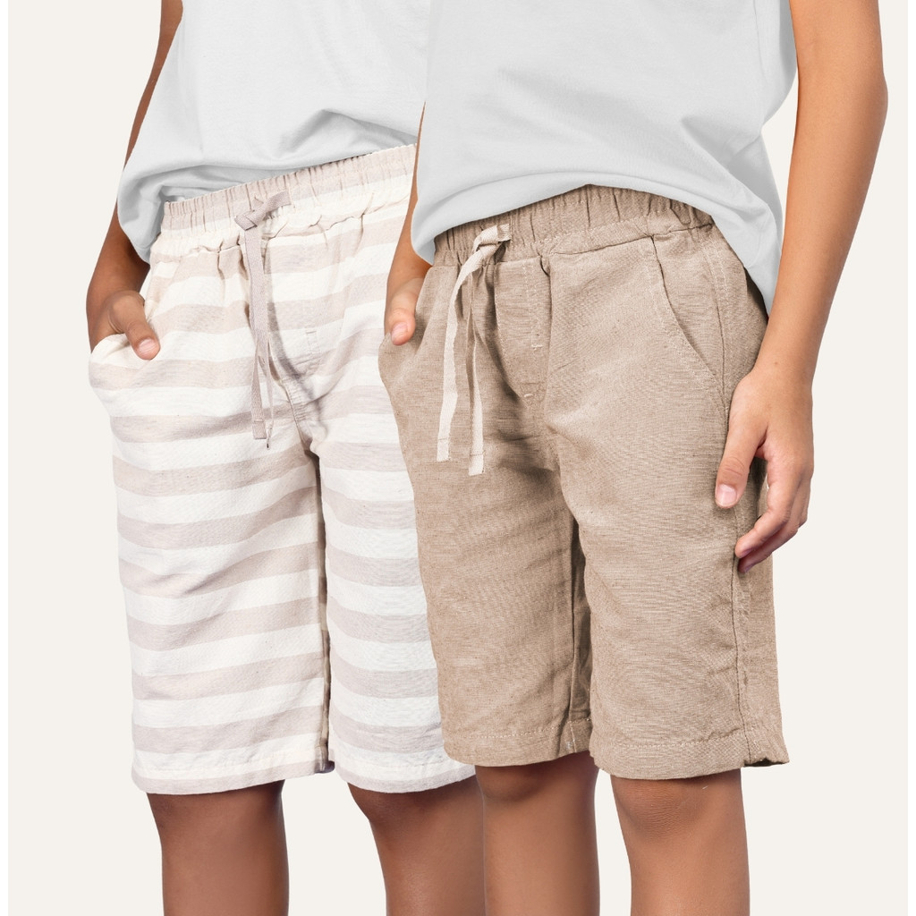 Kit 2 Bermudas Infantil Menino Brim Lisa Listras M