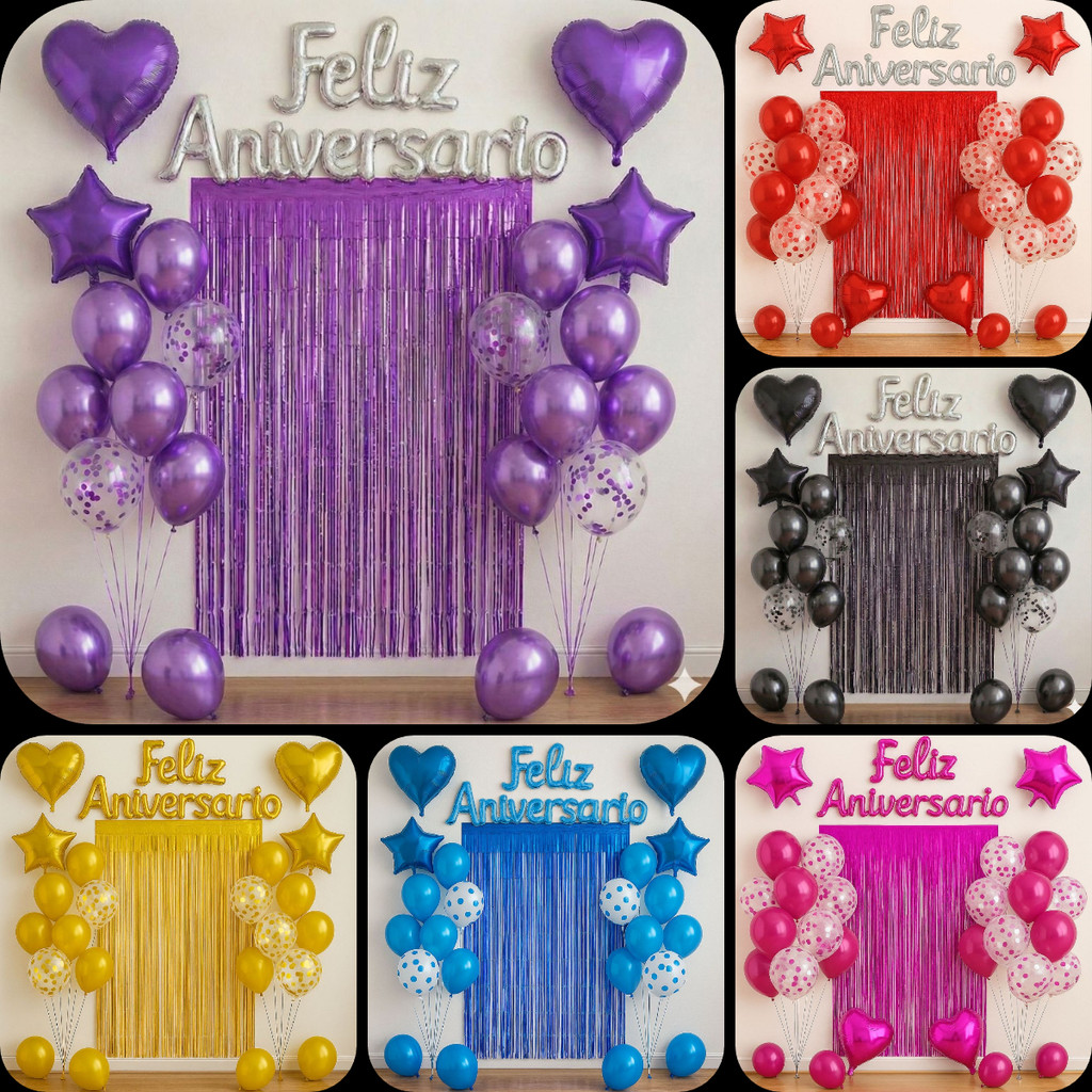 Kit Balão Metalizado Cortina Bexiga Feliz Anivers