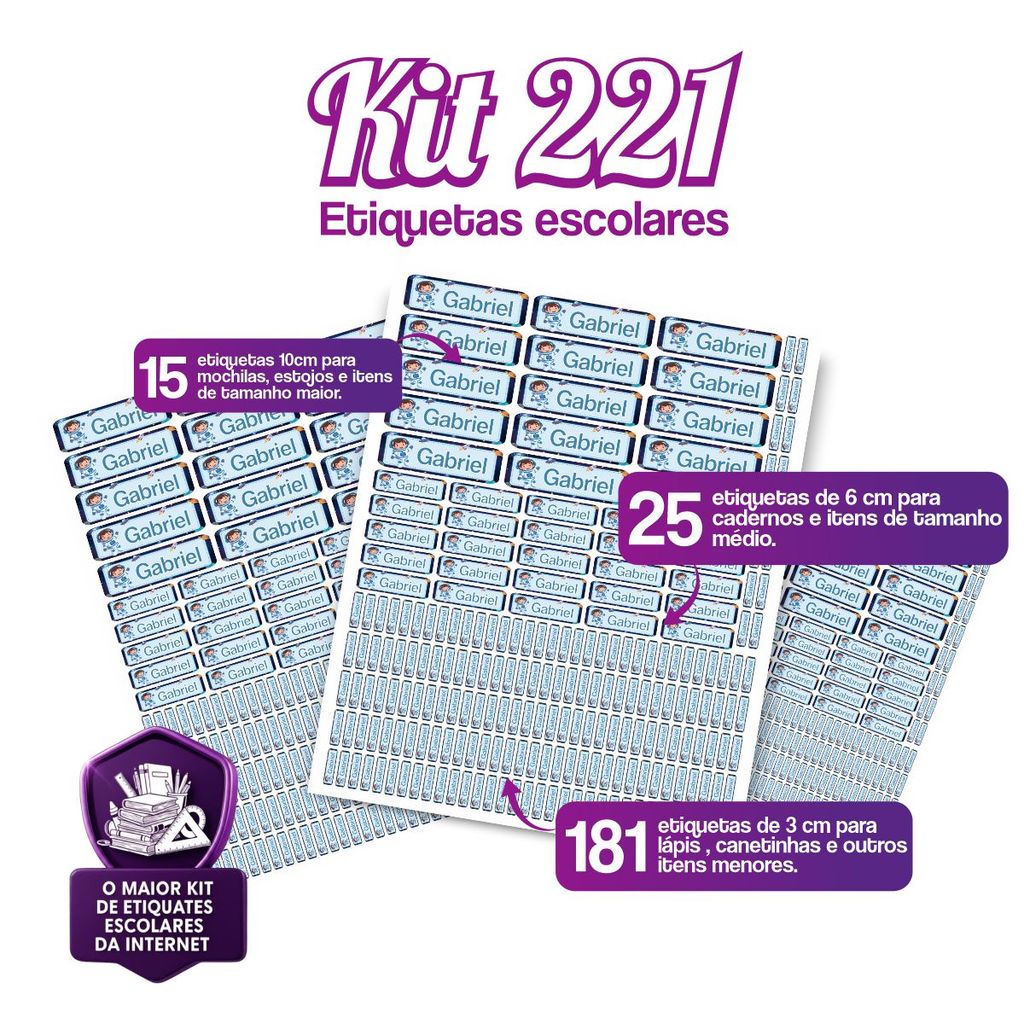 Super Kit 221 Etiquetas Escolares 100% Á Prova d�