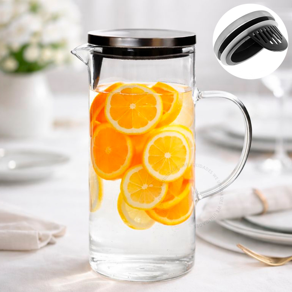 Jarra Vidro Borossilicato Tampa Inox 1,5 Litros Á