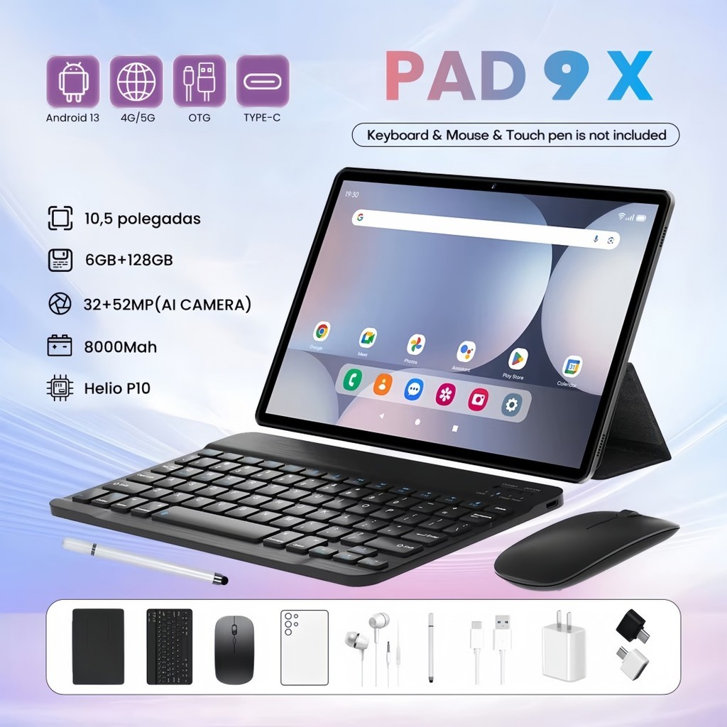Pad 9X Tablet Android Tela Grande 10.5 FHD 6+128GB