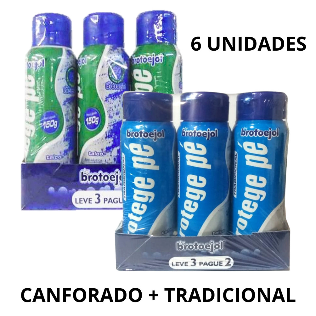Kit Com 6 Talco Para Pés Canforado + Tradicional 