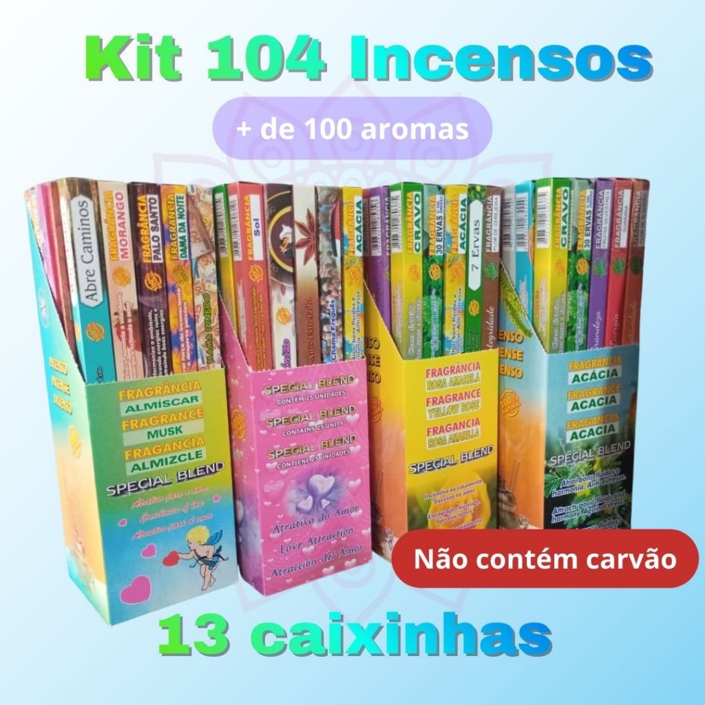 Incenso 100% Natural Sortidos/ Kit com 104 incenso