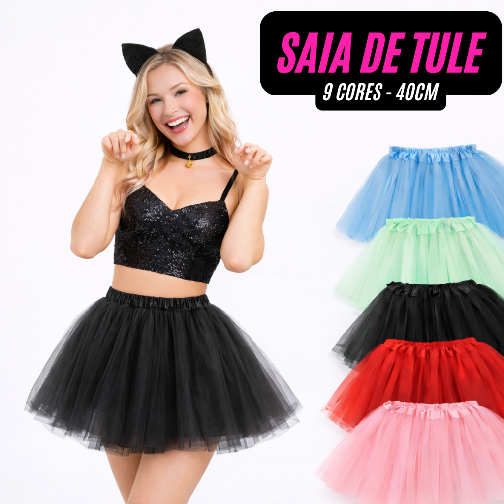 Saia de Tule Tutu 40CM Cores Diversas Adulto Carna