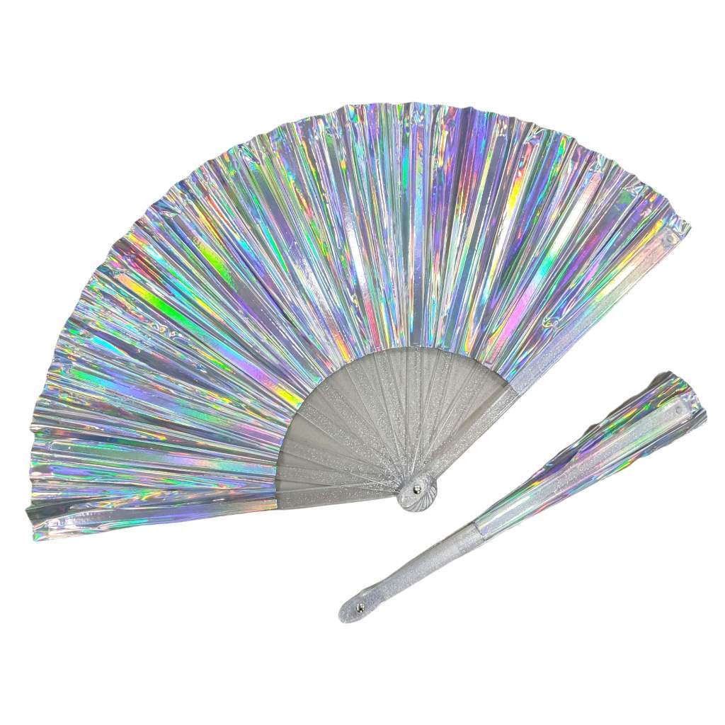 Leque Grande Brilho Holográfico Raves Baladas Fes