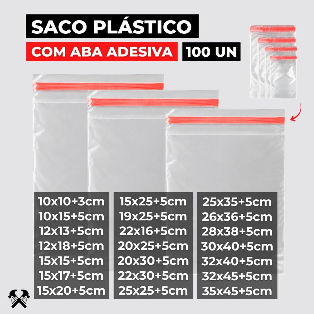 100un Saco Transparente PP Adesivado Plástico C/ 