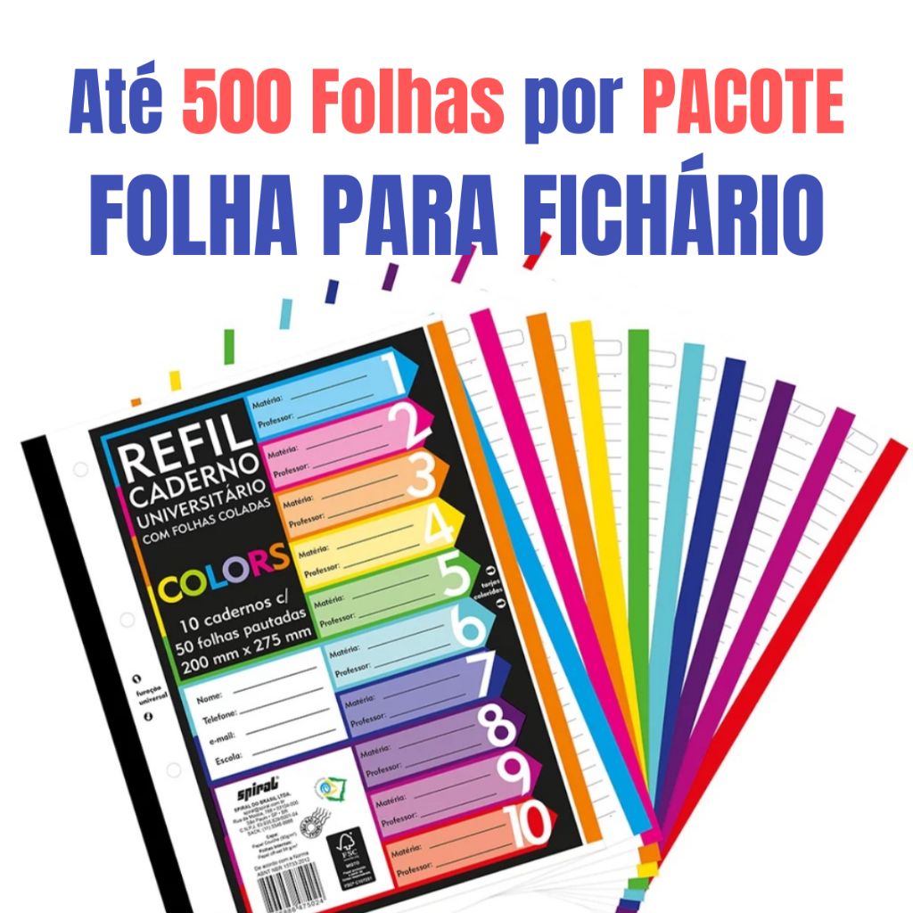 Folha de Fichário 100/150/200/250/300/350/400/450