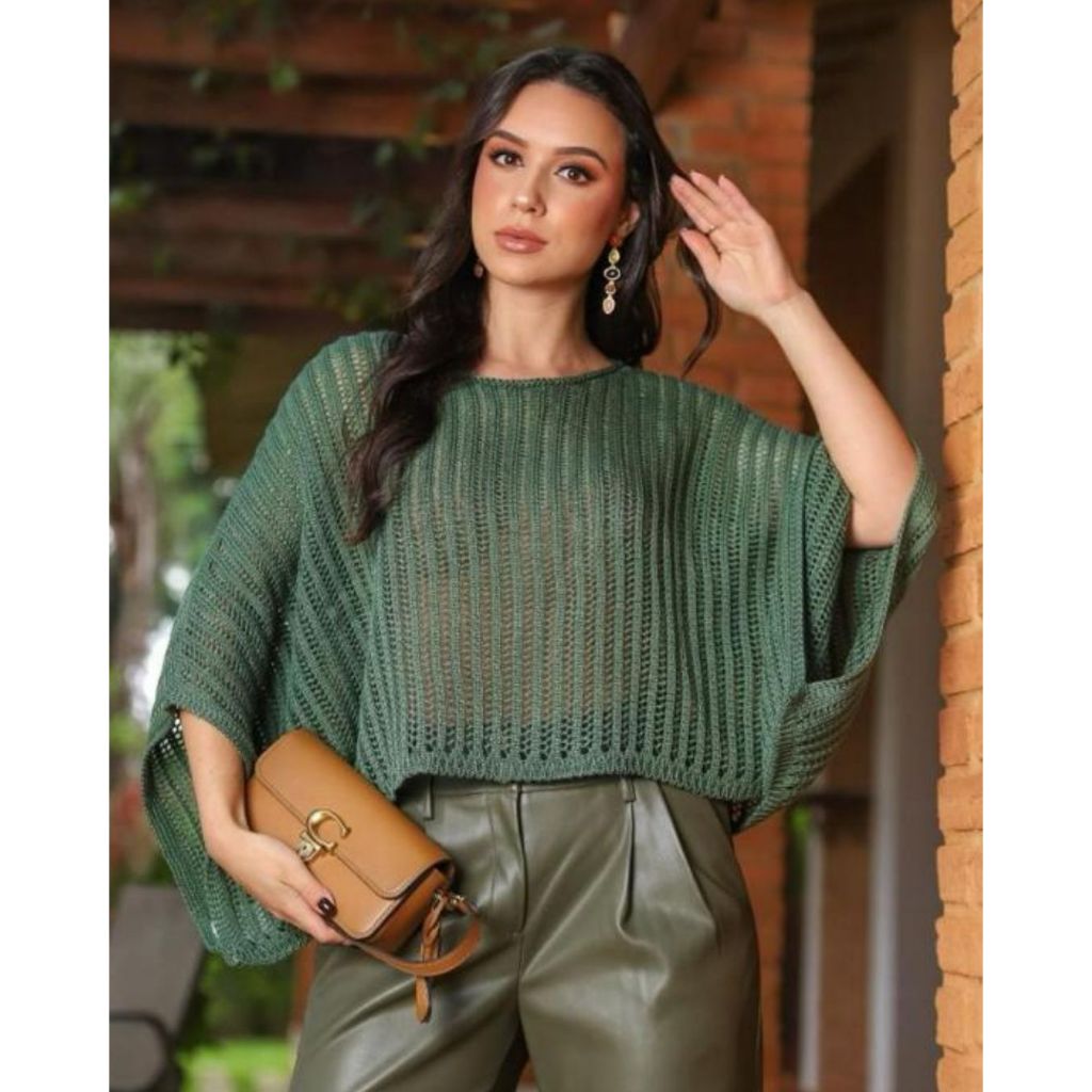 Blusa Capa Feminina Tricô Manga Longa Morcego Pon