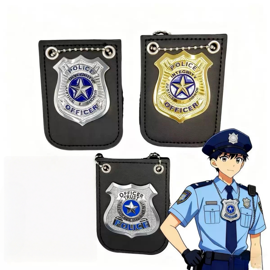 Distintivo Policial Fake em Couro e Metal Acessór
