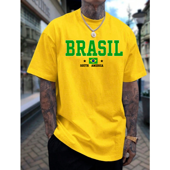 Camiseta Masculina Brasil 2026 Manga Curta com Gol