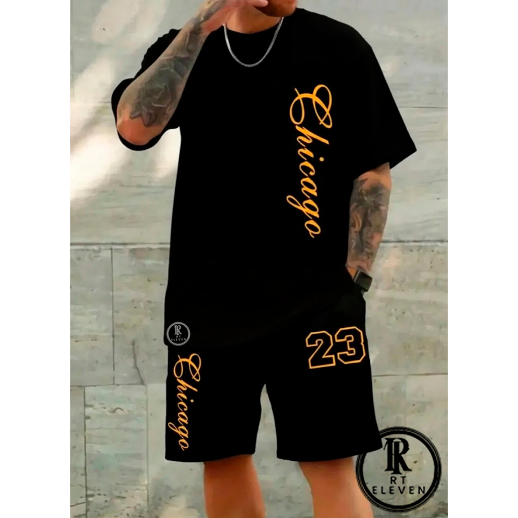 Kit Camiseta + Bermuda de Moletom Preta Chicago 23