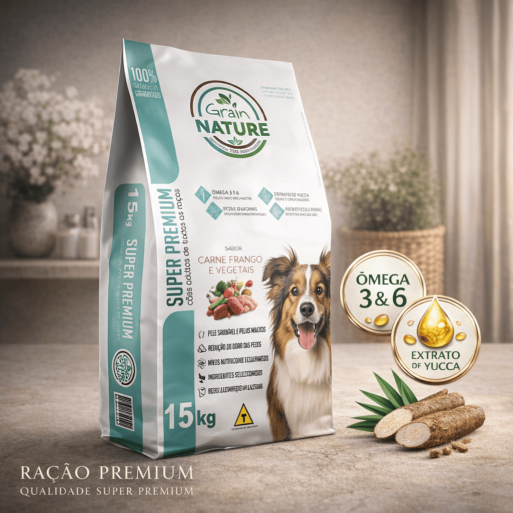 Ração Premium Grain Nature 15kg  Com Ômega 3 e 