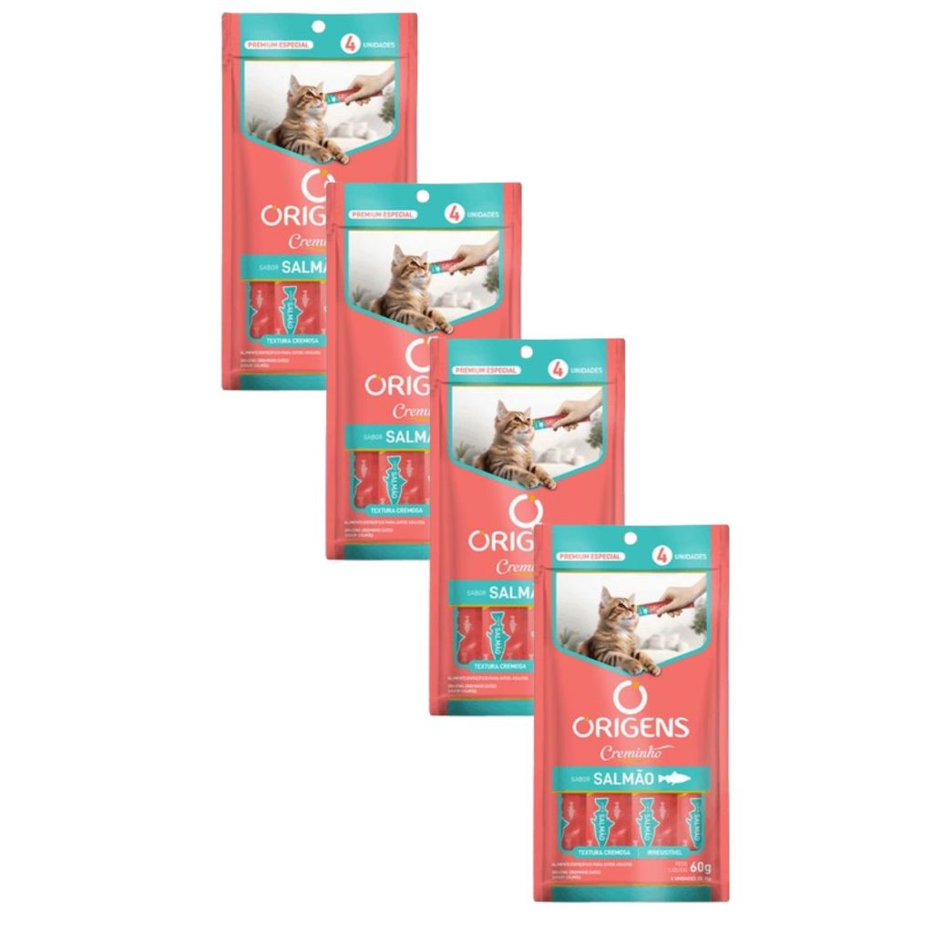 Kit 4x Petisco Origens Creminho Salmão para Gatos