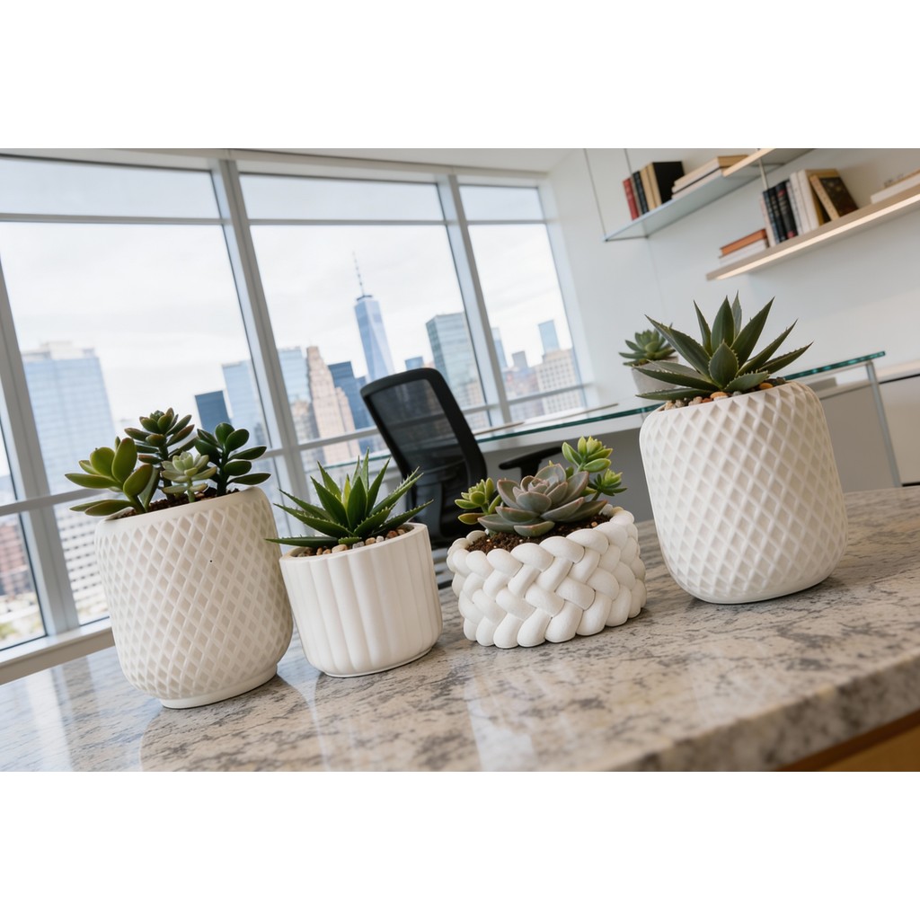 Kit até 7 Vasinhos Decorativo em Gesso para Sucul