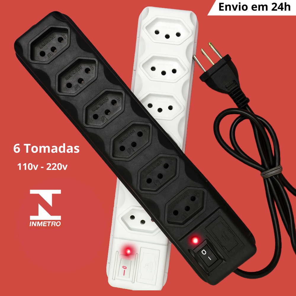 Régua De Tomadas Filtro De Linha Tripolar Com Fus