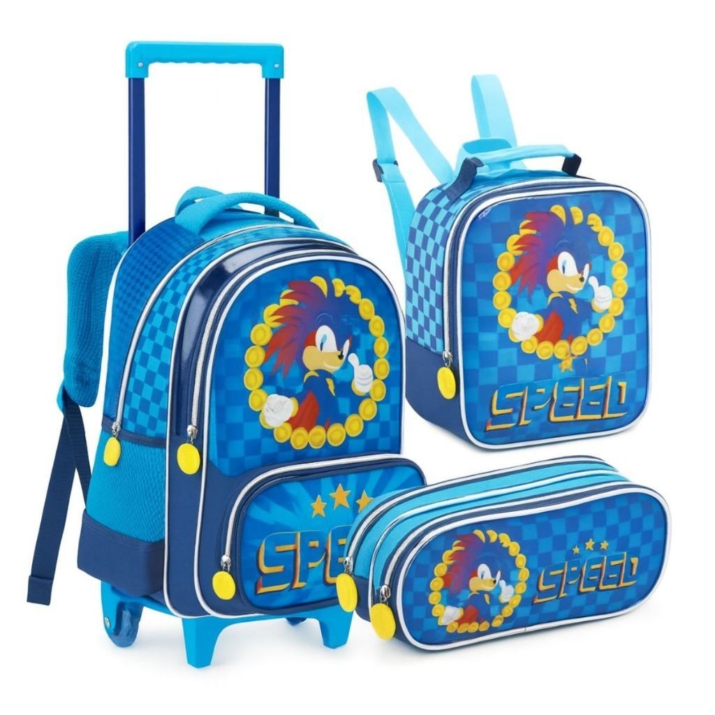 Kit Mochila De Rodinhas Escolar Infantil Sonic Spe