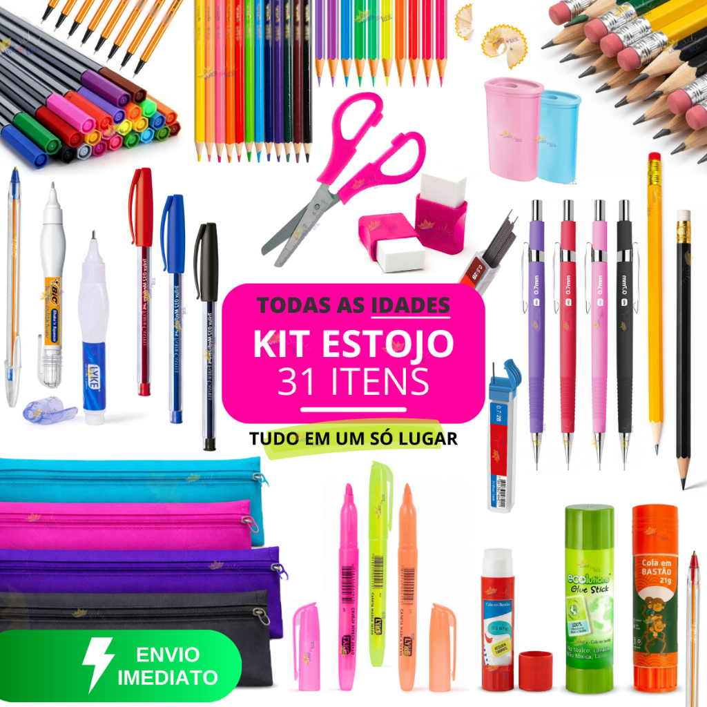 Kit Material Escolar Completo Estojo Escolar Femin