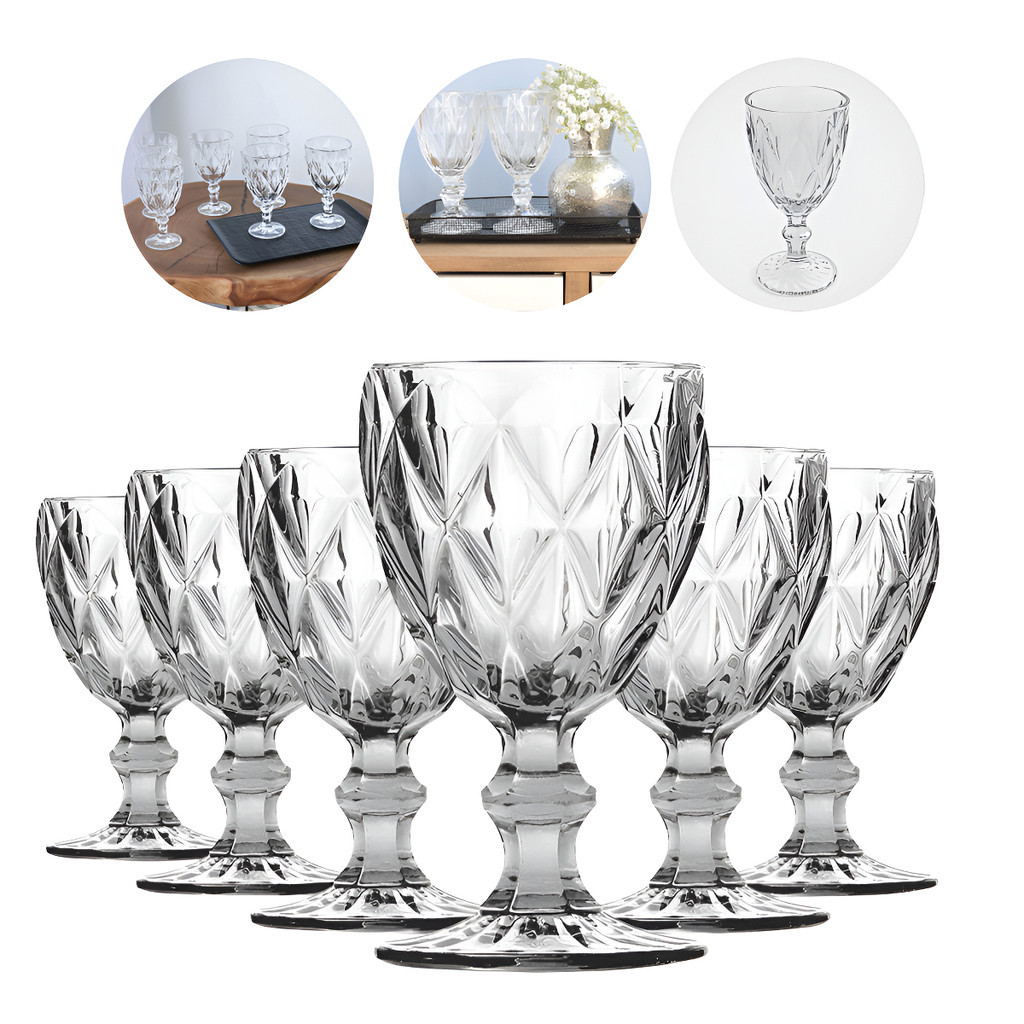 Jogo De Taças De Vidro Diamond Cristal 340ml 6 Pe