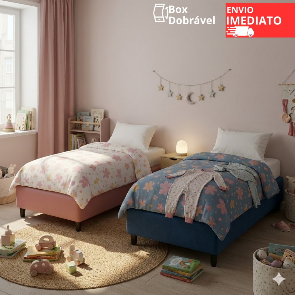 Cama Infantil Base Box Colchao Infantil Azul Rosa 