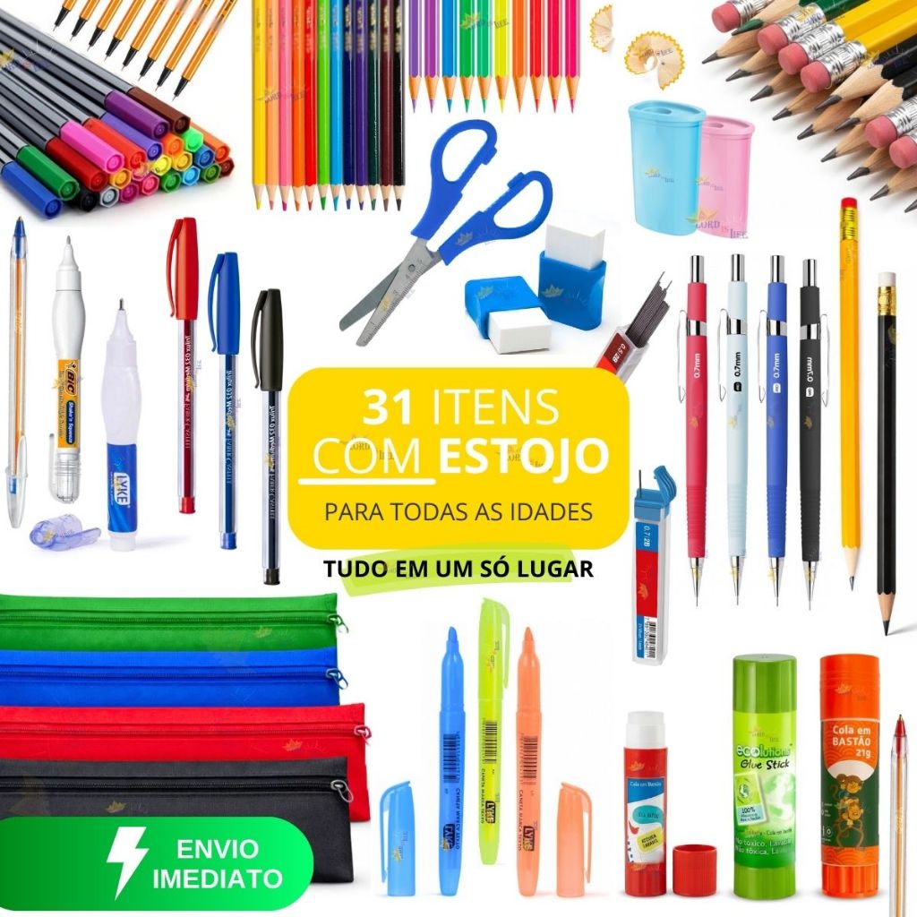 Material Escolar Completo Kit Estojo Escolar Mascu